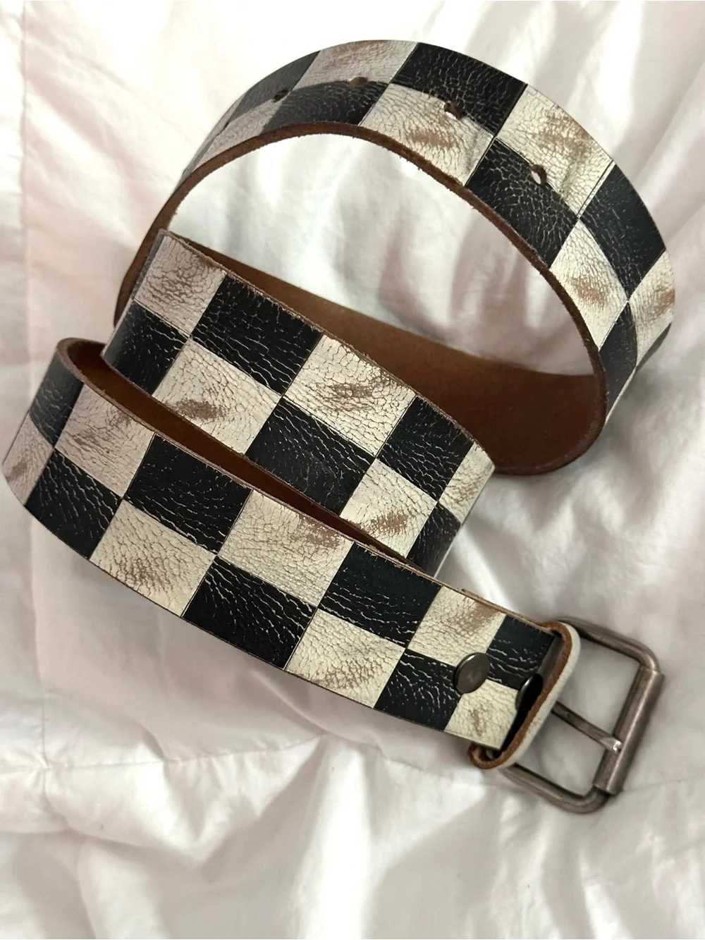 Checkerboard Leather Belt 38”